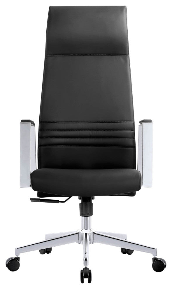 LeisureMod Aleen High-Back Leather Office Chair With Swivel and Tilt, Black