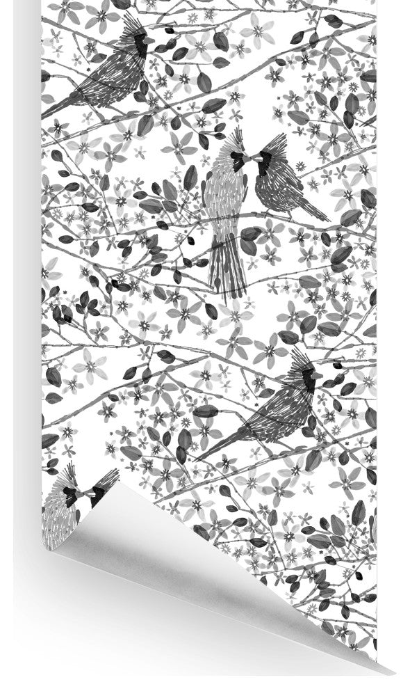 Cardinal's Embrace Wallcovering, Black & White, Roll, Traditional