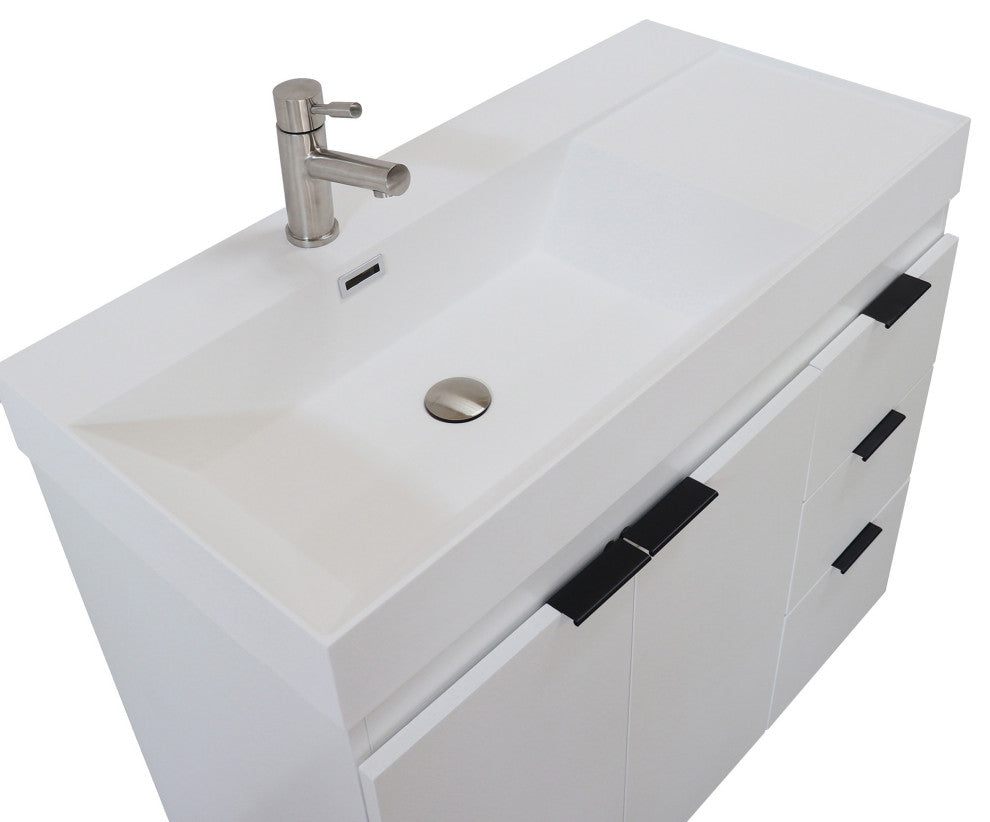 39" Single Sink Vanity, White With White Composite Granite Top