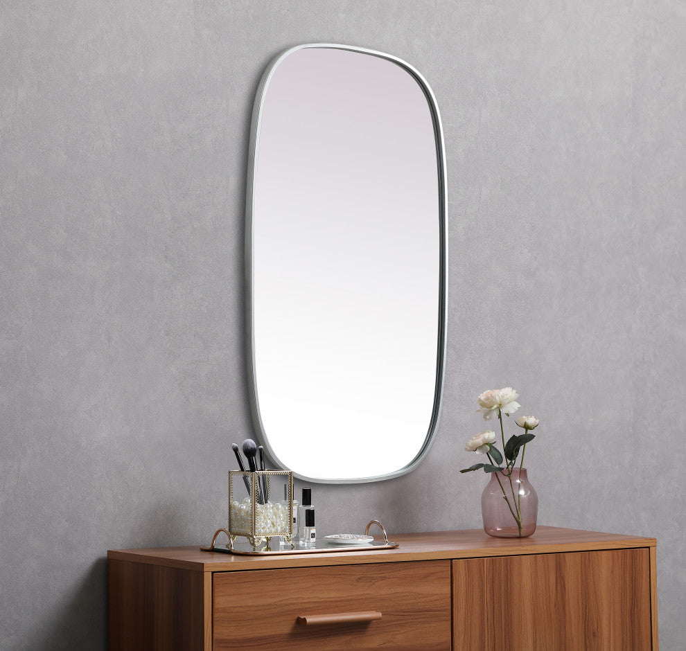 Metal Frame Oval Mirror 24X40 Inch, Silver