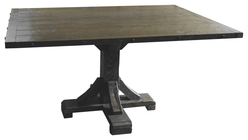 Barnwood Style Timber Peg Pedestal Dining Table, Weathered Slate, 42" X 42"
