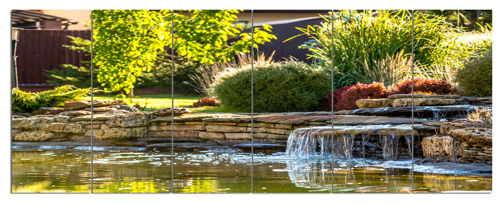 Green Lake and Plants, Landscape Canvas Art Print, 70"x28", 6 Panels