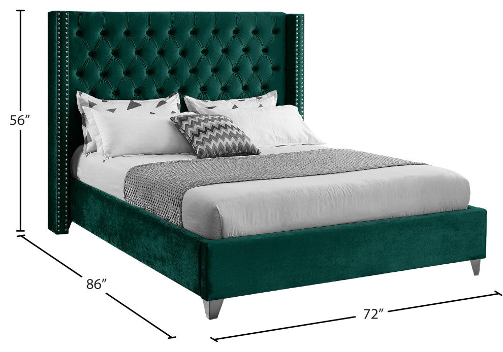 Ames Velvet Bed, Green, Queen