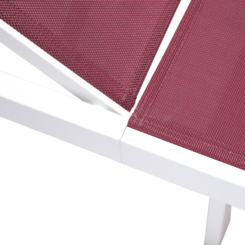 LeisureMod Marlin Patio Chaise Lounge Chair With White Frame, Burgundy