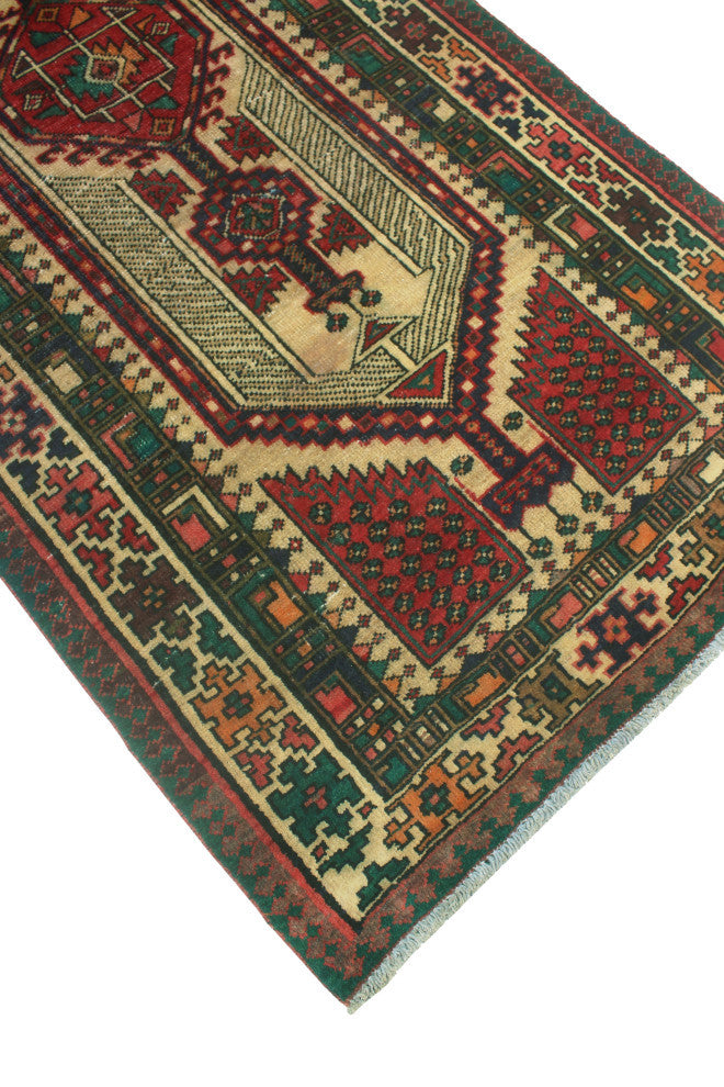 Fine Vintage Distressed Jacquely Rust/Beige Runner, 3'5x13'8