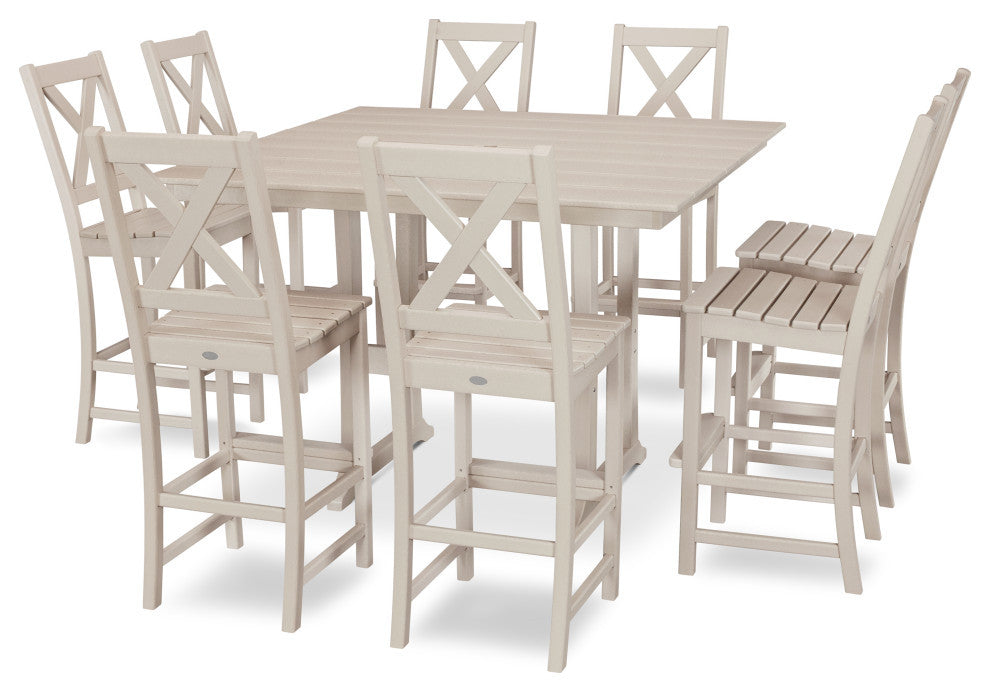 Braxton 9-Piece Farmhouse Trestle Bar Set, Sand