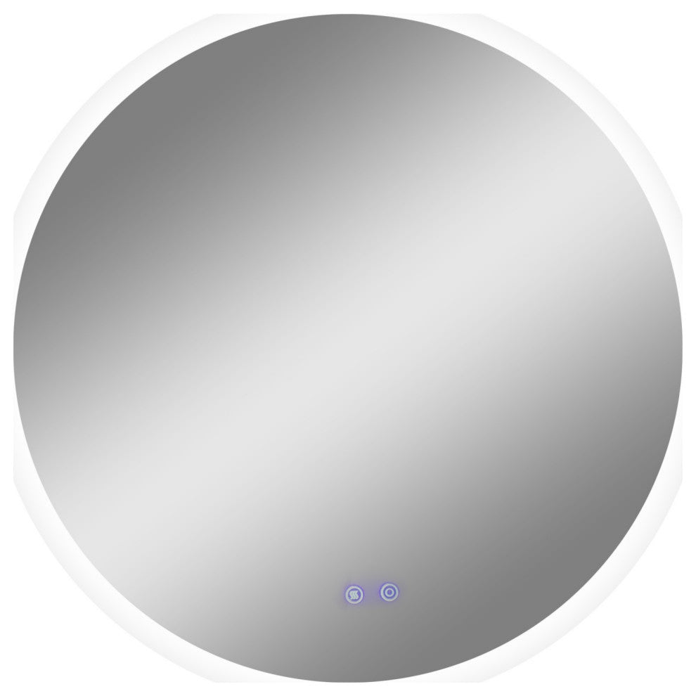 32x32" Round Frameless LED Illuminated Bathroom Mirror, Touch Button Defogger