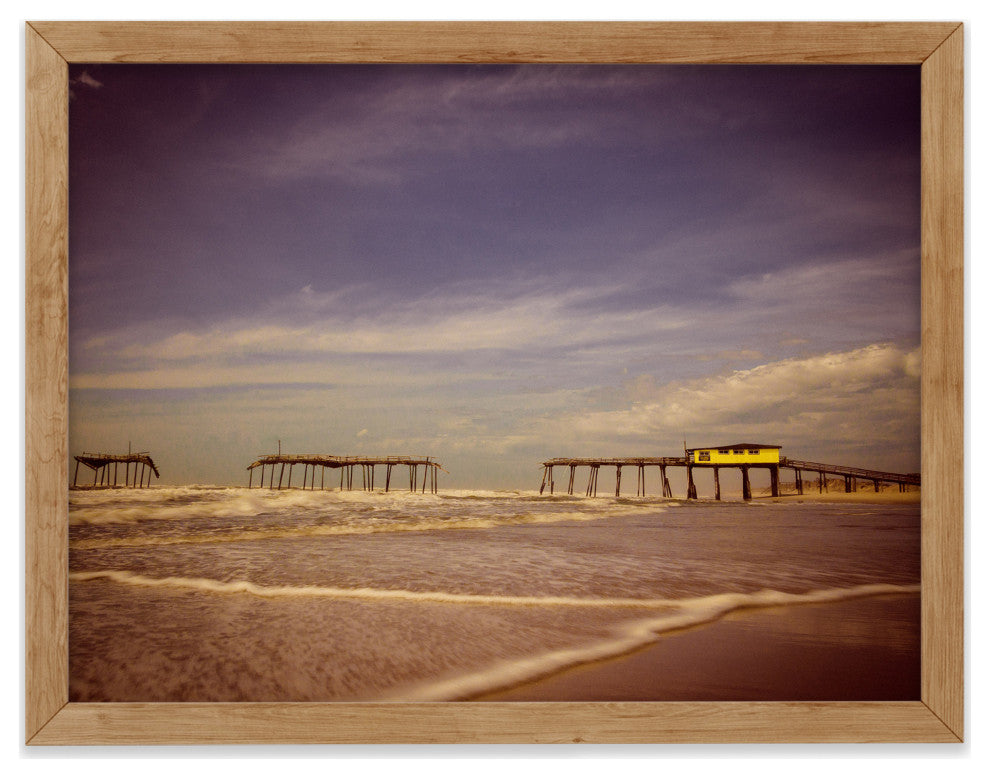 Aged View of Frisco Pier Coastal Framed Photo Paper Print, Red Oak, 16" X 20"