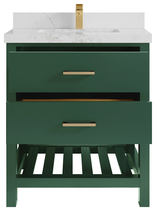Parker 30 Single Sink Bath Vanity in Lafayette Green  2" Calacatta Nuvo