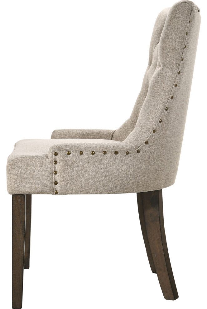 Set of 2 Beige Fabric Side Chair, Espresso Finish