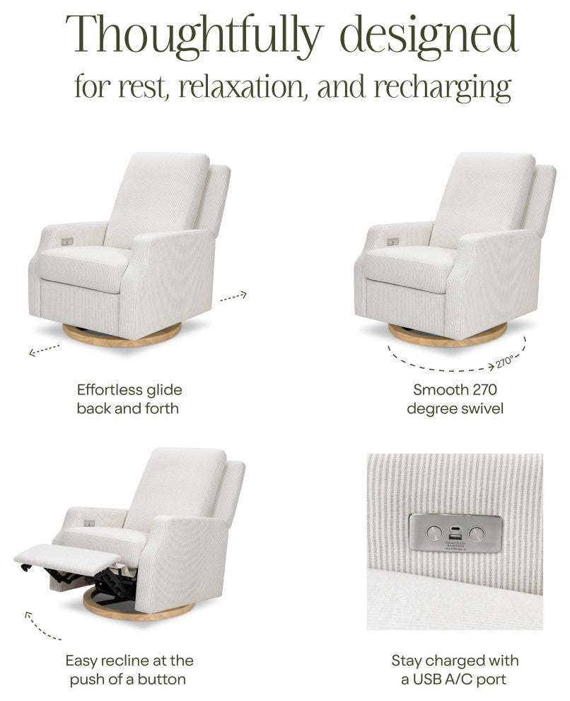 Crewe Electronic Recliner and Swivel Glider, Fog Chatham Stripe Performance Eco-Weave