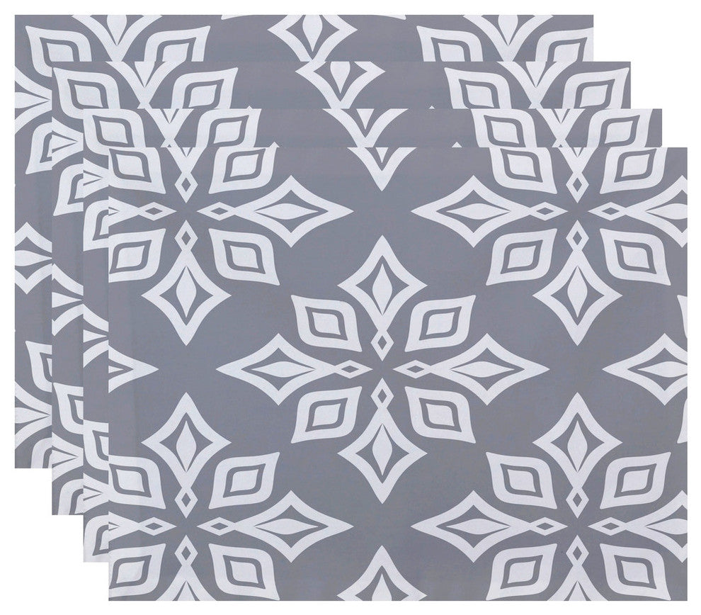 18"x14" Beach Star, Geometric Print Placemat, Black, Set of 4