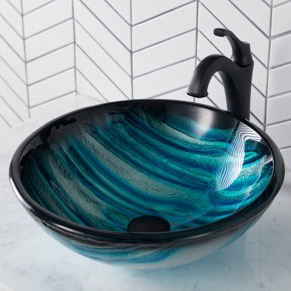 Nature Series 17" Round Blue Glass Vessel 19mm Bathroom Sink