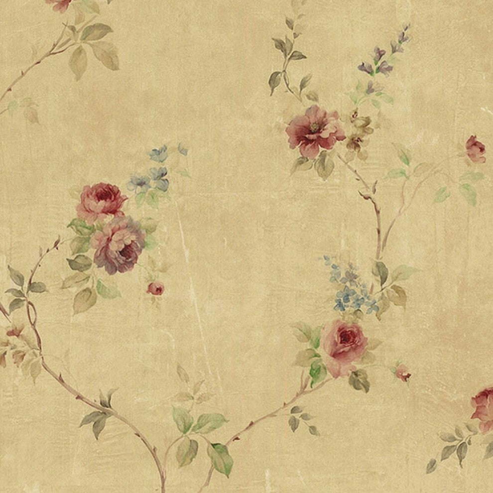 Rose Gardens 2, Romantic Floral Flower Beige, Rose Wallpaper Sample