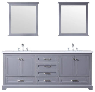 Dukes 80" Dark Grey Double Square Sink Vanity with Quartz Top, With Mirror