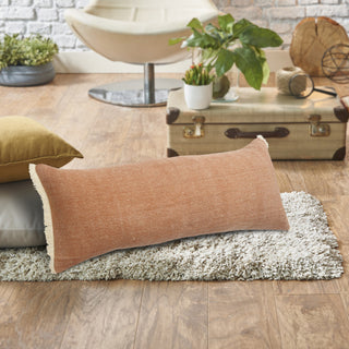 Caramel Fringed Cotton Throw Pillow, 14" X 36"