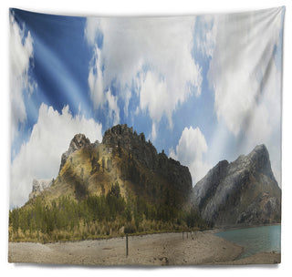 Lake and Clouds Panorama Landscape Wall Tapestry, 39"x32"