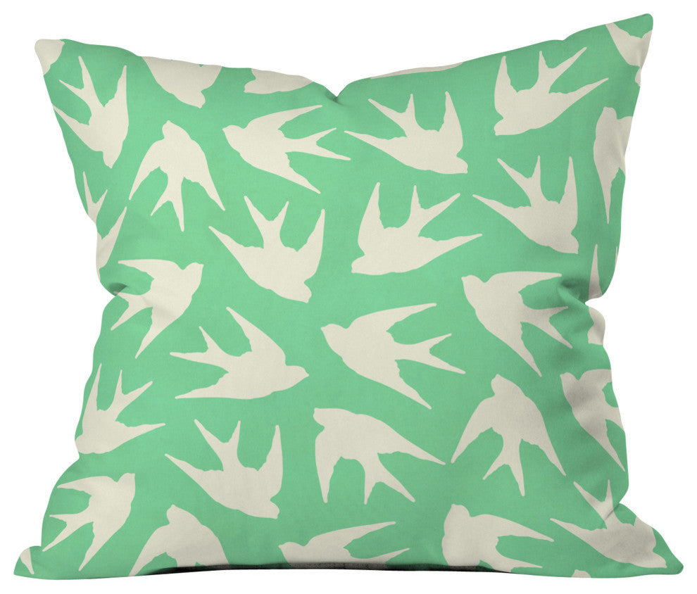 Jacqueline Maldonado Birds Celadon Outdoor Throw Pillow