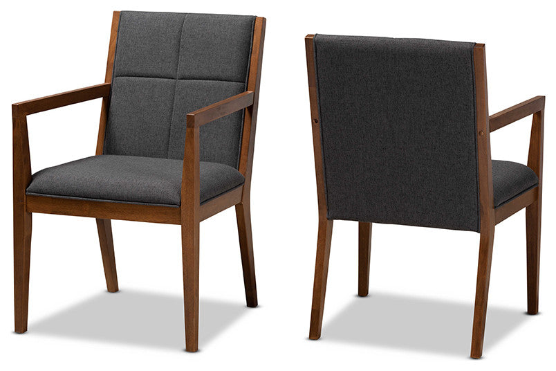 MCM Dark Grey Fabric Upholstered and Walnut Brown Wood Living Room Accent Chair