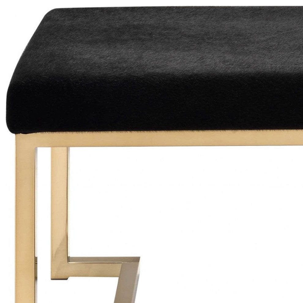 24" Black Polyester and Gold Ottoman