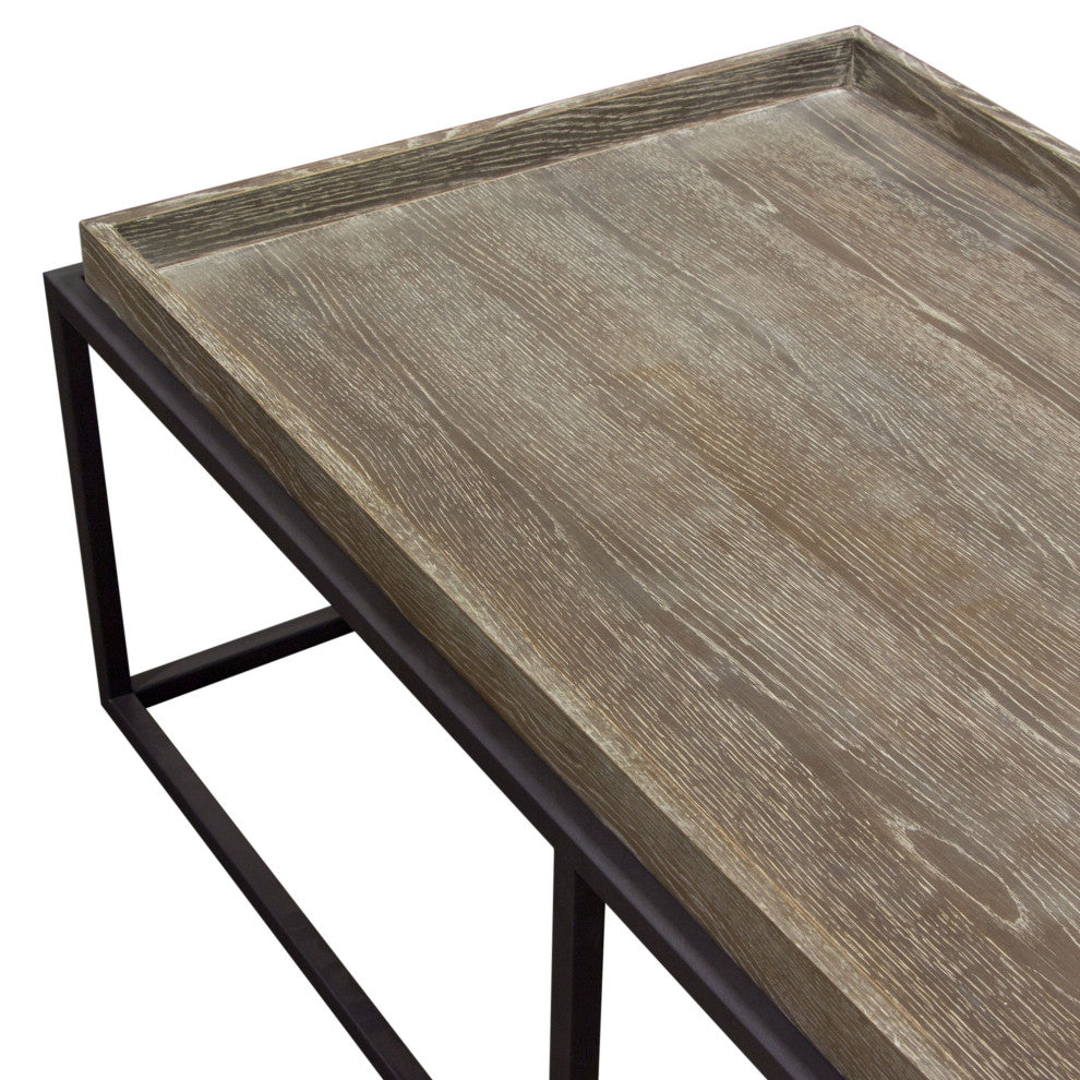 Lex Rectangle Cocktail Table in Rustic Oak Veneer Finish Top  Black