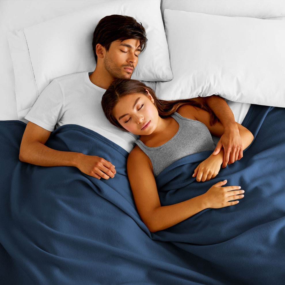 Bare Home Polar Fleece Lightweight Blanket, Dark Blue, Full / Queen