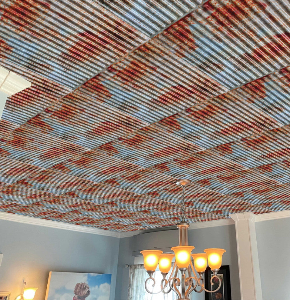 Old Tin Roof 3D Ceiling Panels, 2'x2', 100 Sq Ft, Pack of 25