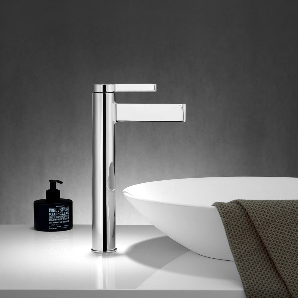 Vinnova Oviedo Single Hole Lever Bathroom Faucet, Polished Chrome, High-Handle