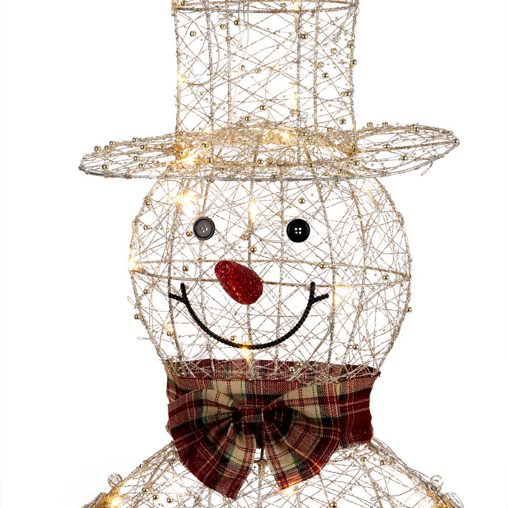 Gold Wire Snowman DÃ©cor with Warm White LED Lights, 28"l X 18"w X 71"h (Extra La