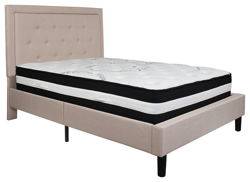 Roxbury Full Size Tufted Upholstered Platform Bed With Pocket Spring Mattress