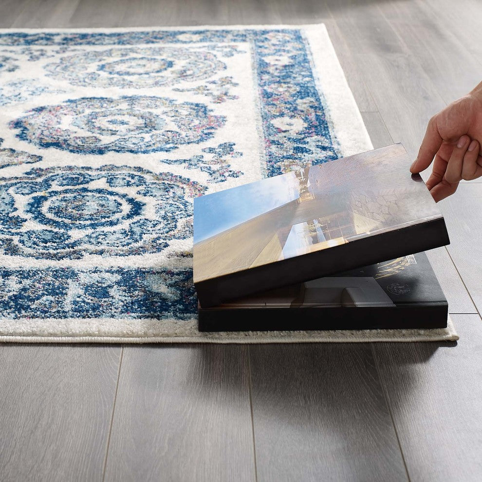 Transitional Distressed Vintage Floral Moroccan Trellis 8x10 Area Rug