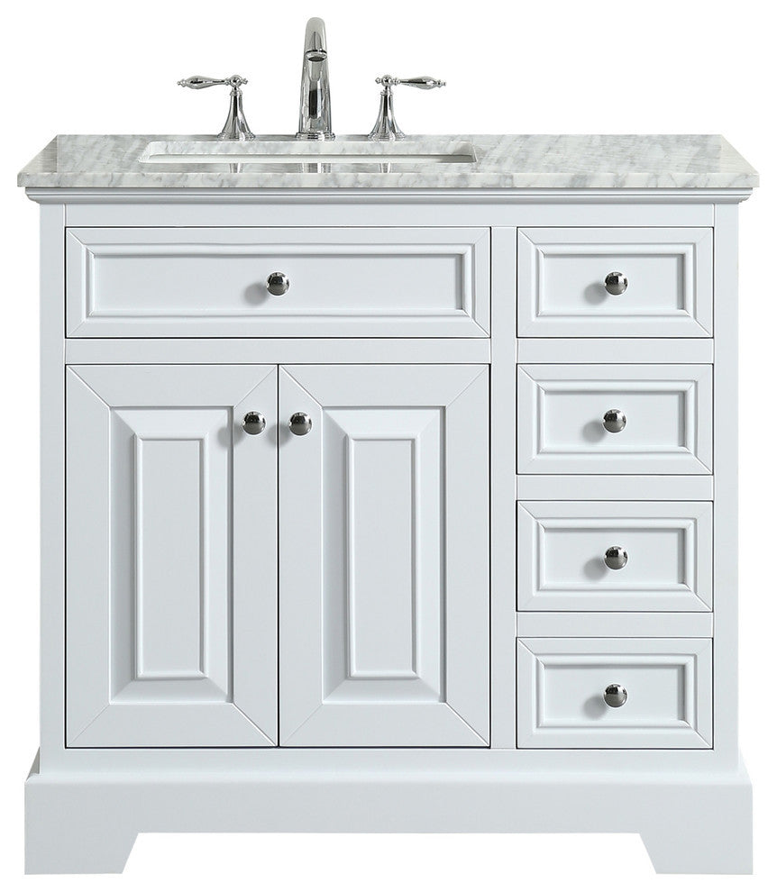 Eviva Monroe 36" Transitional Vanity With White Carrara Top, White