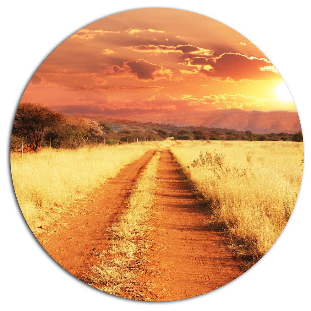 Straight Path In African Landscape, Landscape Round Wall Art, 36"