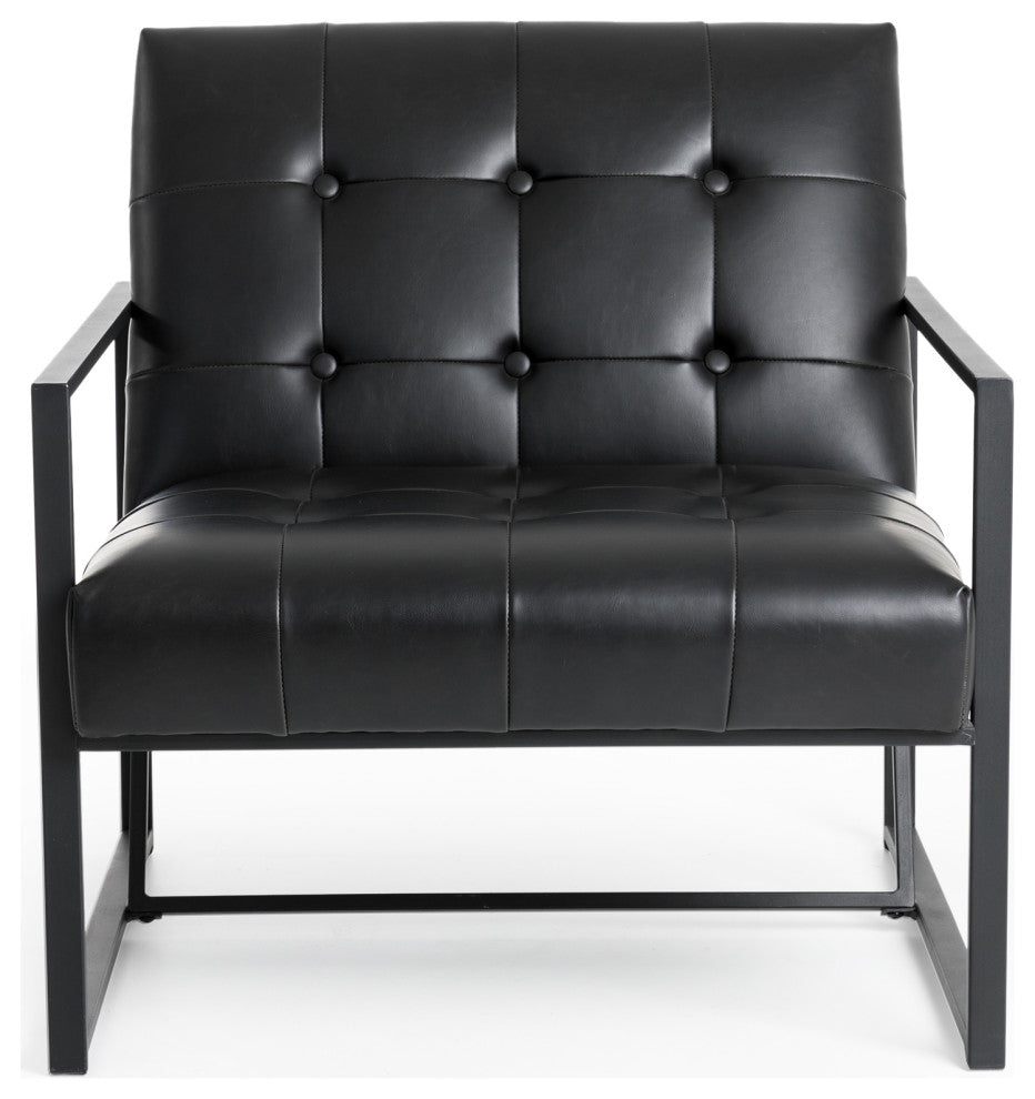 Modern Leatherette Accent Armchair With Black Metal Frame, Set of 2, Black
