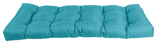 51"X19" Tufted Solid Outdoor Spun Polyester Loveseat Cushion, Aqua Blue