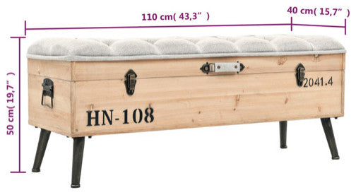 vidaXL Storage Bench Natural wood with grey fabric