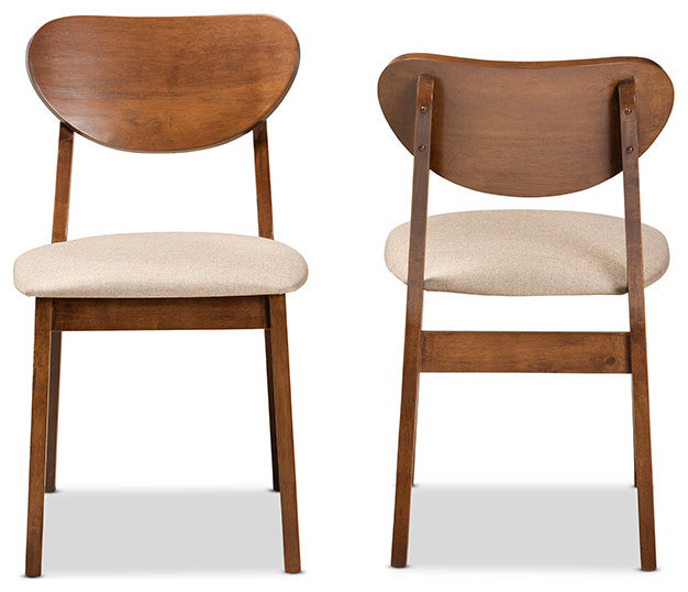 Eurah Mid-Century Modern Upholstered Dining Chair, Set of 2, Sand/Walnut Brown