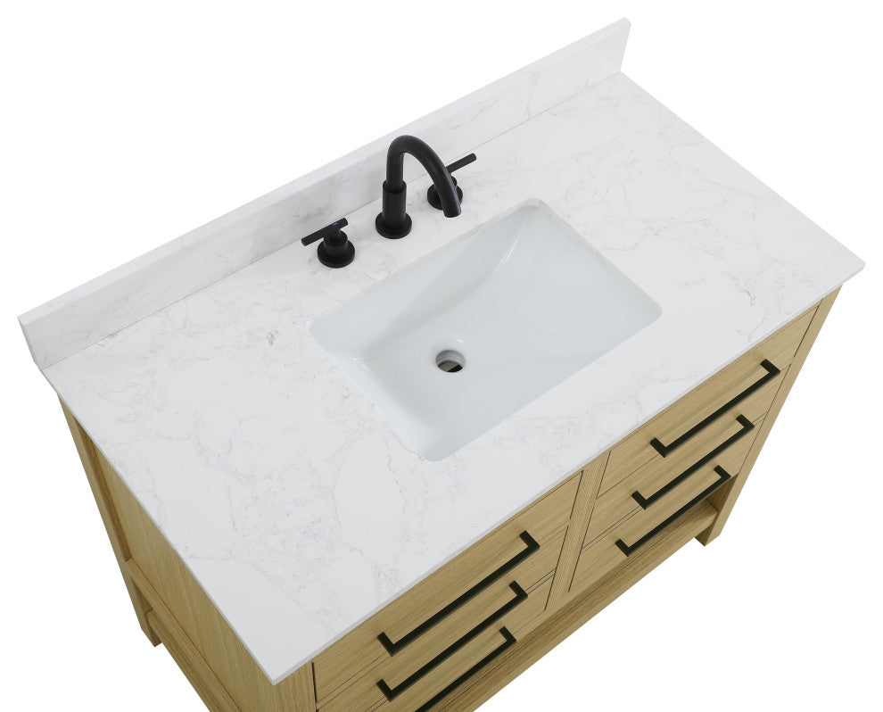 Home Living 42" Single Bathroom Vanity, Honey Brown With Backsplash