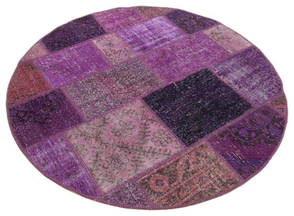Rug N Carpet - Handmade Anatolian 4' 9" x 4' 9" Antique Round Patchwork Rug