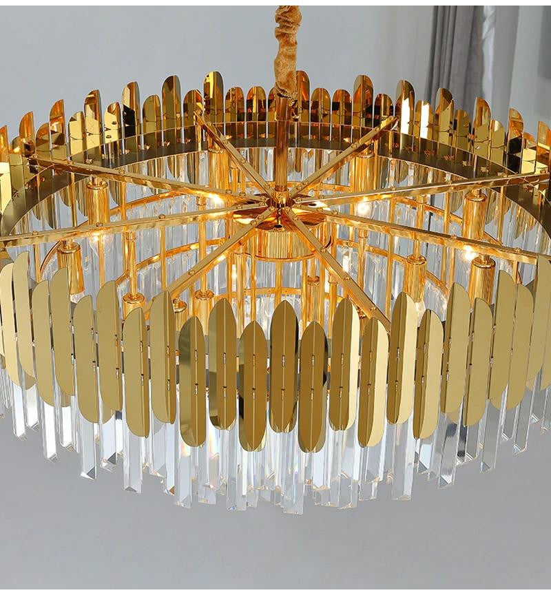 Luxury loft chandelier. Modern gold crystal lighting fixtures, 32''