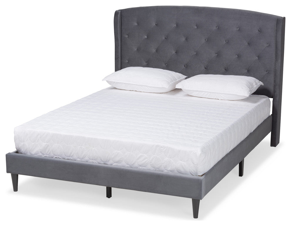 Neda Modern Upholstered Platform Bed, Gray/Dark Brown, King