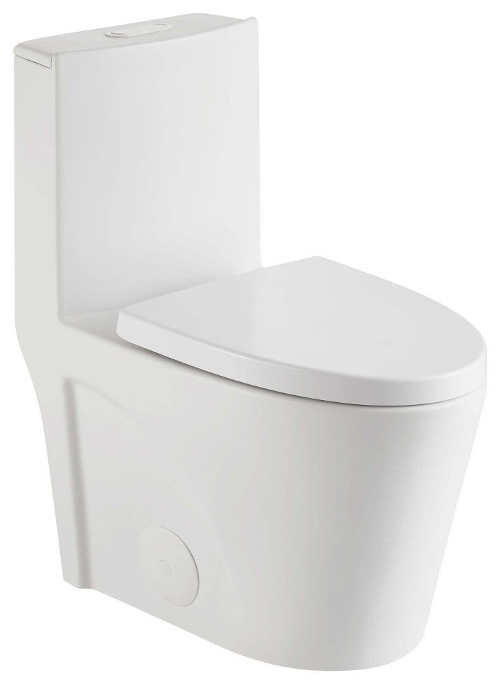 Fine Fixtures Dual-Flush Elongated One-Piece Toilet With High Efficiency Flush, White High Gloss