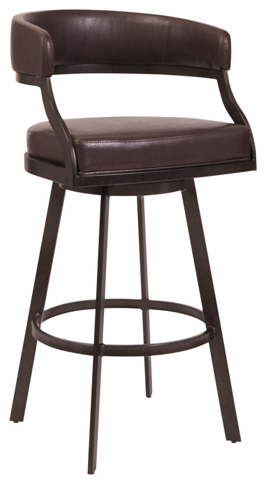 Benzara BM282117 30" Swivel Bar Stool Chair Curved, Faux Leather, Auburn Brown