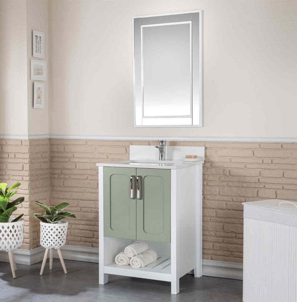 Florin Collection 24" Bathroom Vanity With Sink, Mirror, Countertop, Green