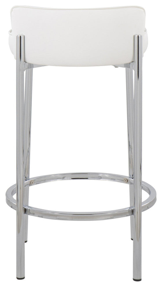 Chloe Counter Stool, Set of 2, Chrome, White PU