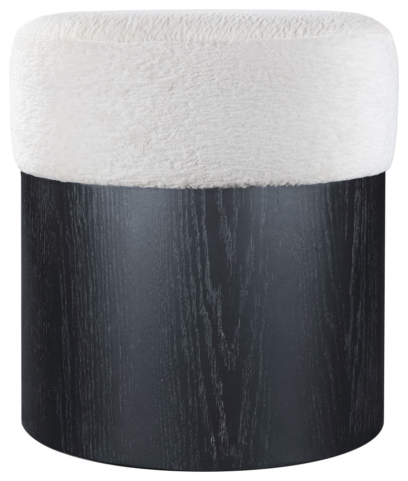 Nimes Upholstered Ottoman, Cream, Velour Fur, Black Finish