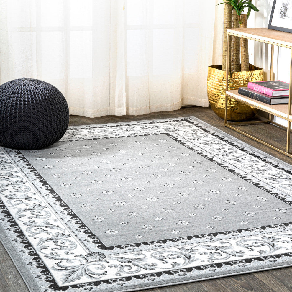 Acanthus French Border, Gray/Cream, 4'x6'