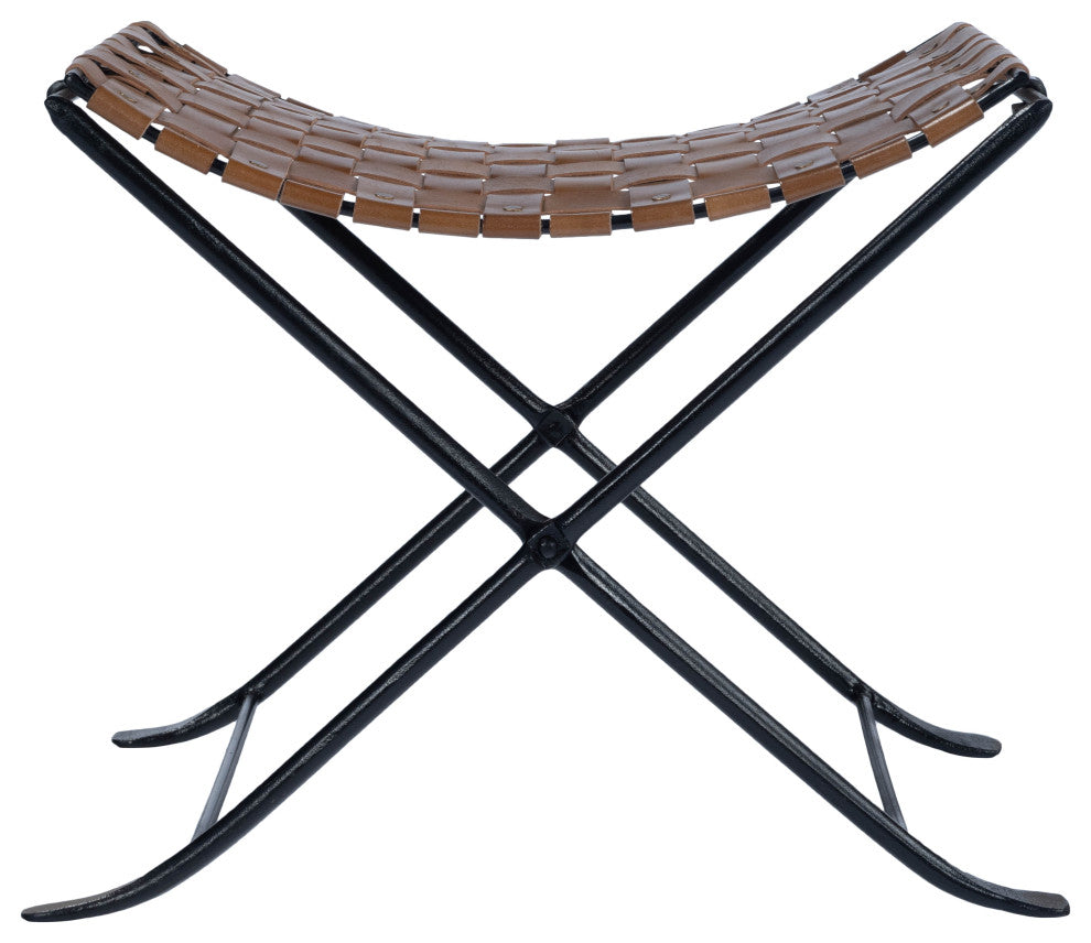 Karma Brown Woven Leather Stool