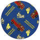 Area Rug Hook and Ladder, Nylon Stainmaster Carpet, Blue, Round 4'