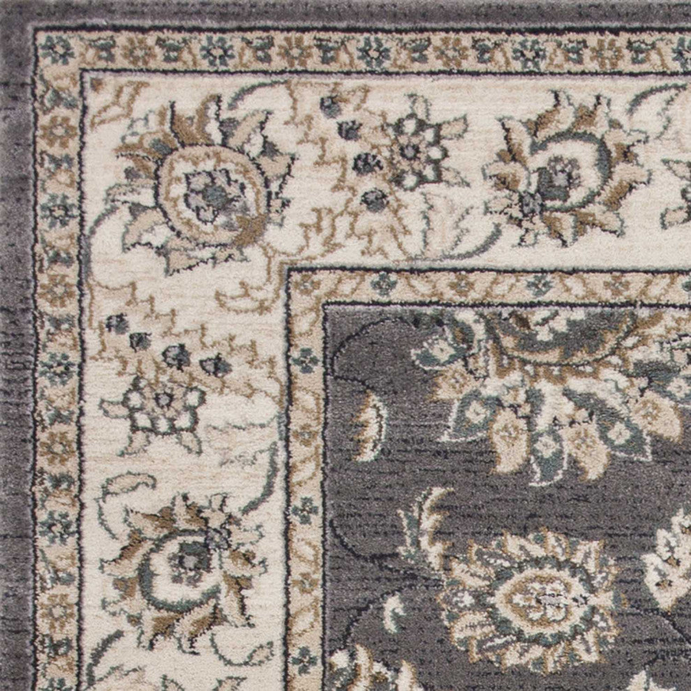 HomeRoots 8'x10' Grey Ivory Machine Woven Floral Traditional Indoor Area Rug